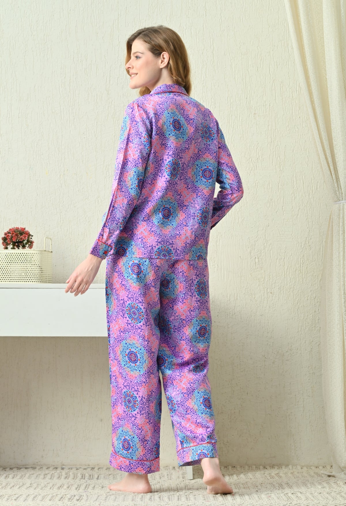 Women Shirt & Pyjama set Multicolor Geometric Print