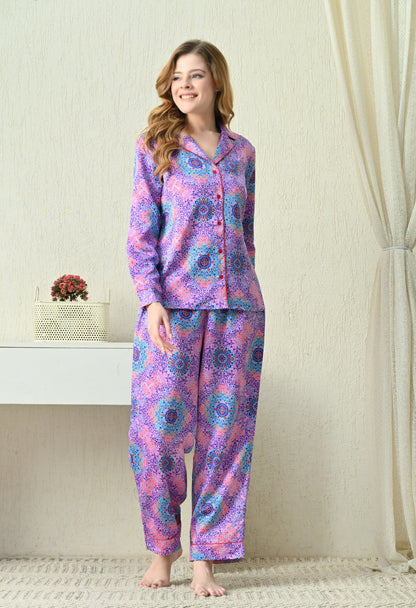 Women Shirt & Pyjama set Multicolor Geometric Print