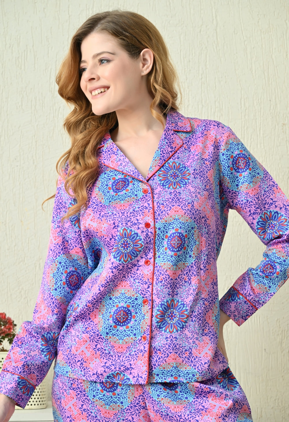 Women Shirt & Pyjama set Multicolor Geometric Print
