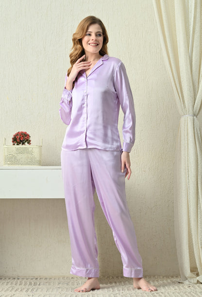 Women Shirt & Pyjama set Purple Solid
