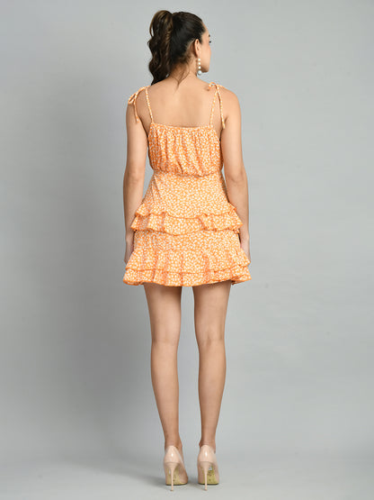 Women Fit and Flare Orange Mini/Short Dress