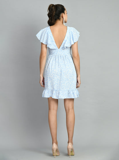 Women Fit and Flare Light Blue Mini/Short Dress