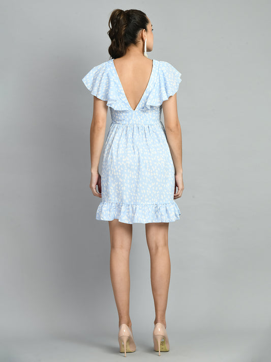 Women Fit and Flare Light Blue Mini/Short Dress