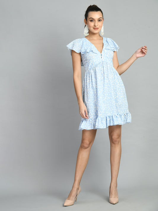 Women Fit and Flare Light Blue Mini/Short Dress