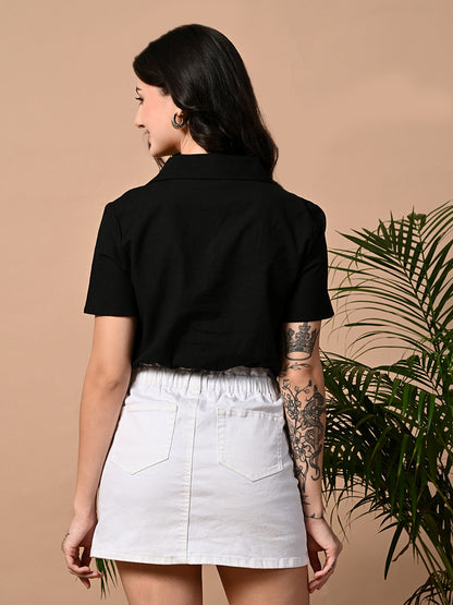 Casual Regular Sleeves Solid Women Black Top