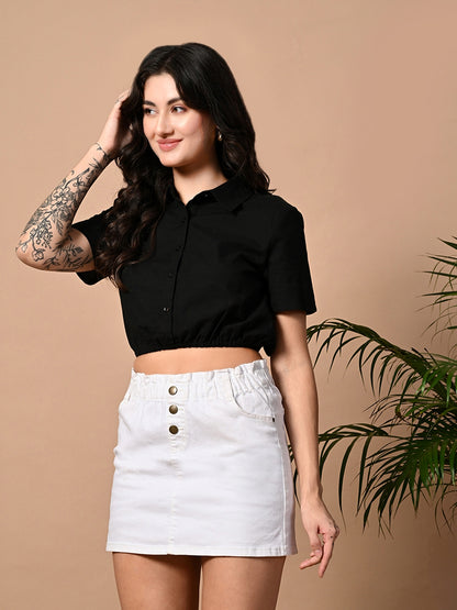 Casual Regular Sleeves Solid Women Black Top