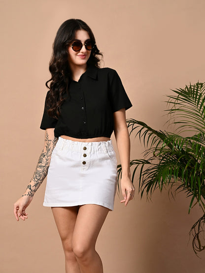 Casual Regular Sleeves Solid Women Black Top