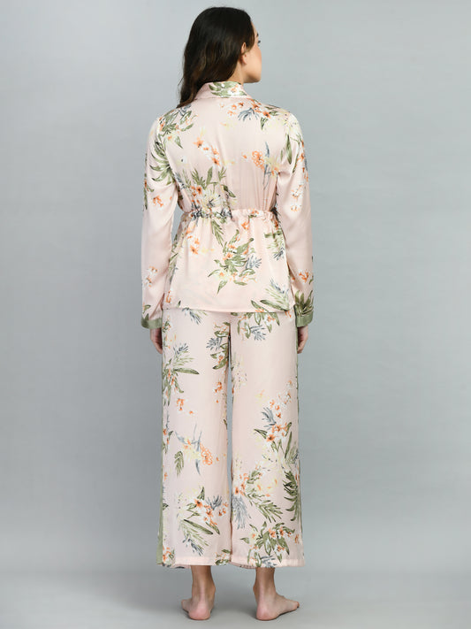 Women Shirt & Pyjama set Pink Printed