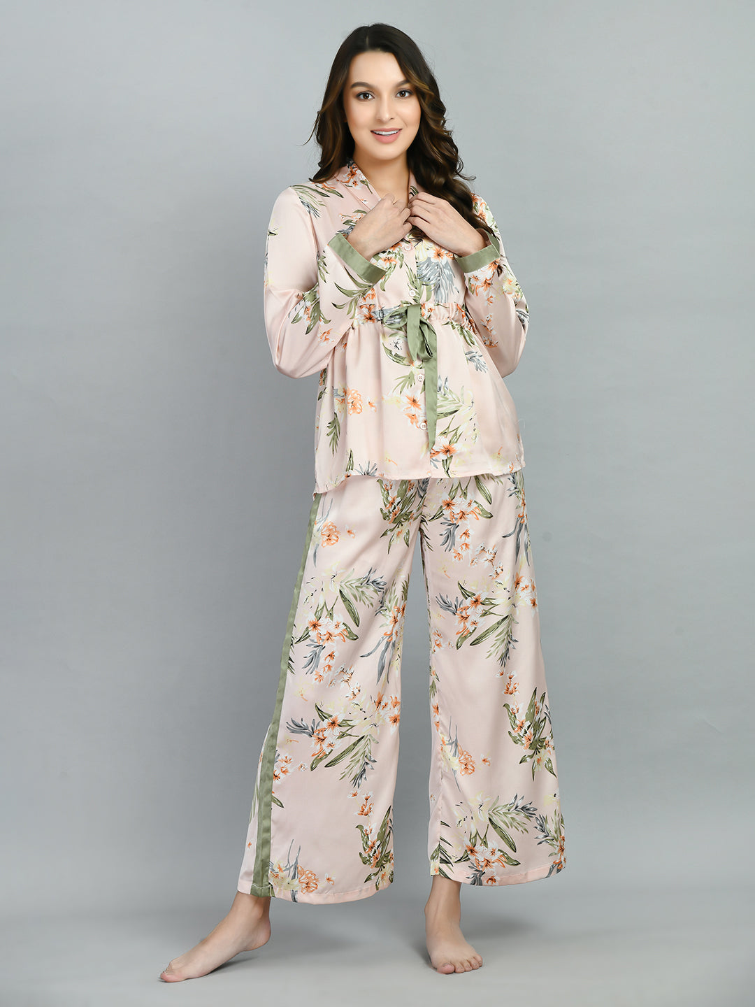 Women Shirt & Pyjama set Pink Printed