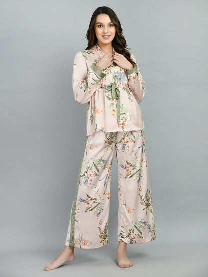 Women Shirt & Pyjama set Pink Printed