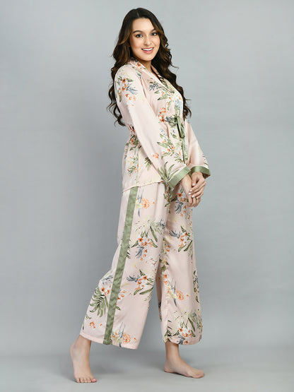 Women Shirt & Pyjama set Pink Printed