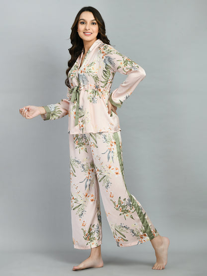 Women Shirt & Pyjama set Pink Printed