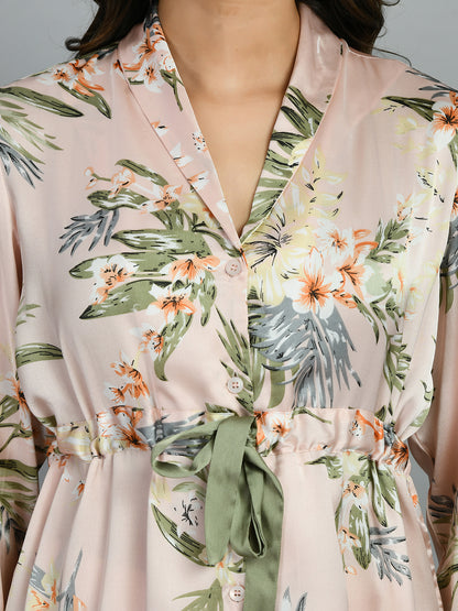 Women Shirt & Pyjama set Pink Printed