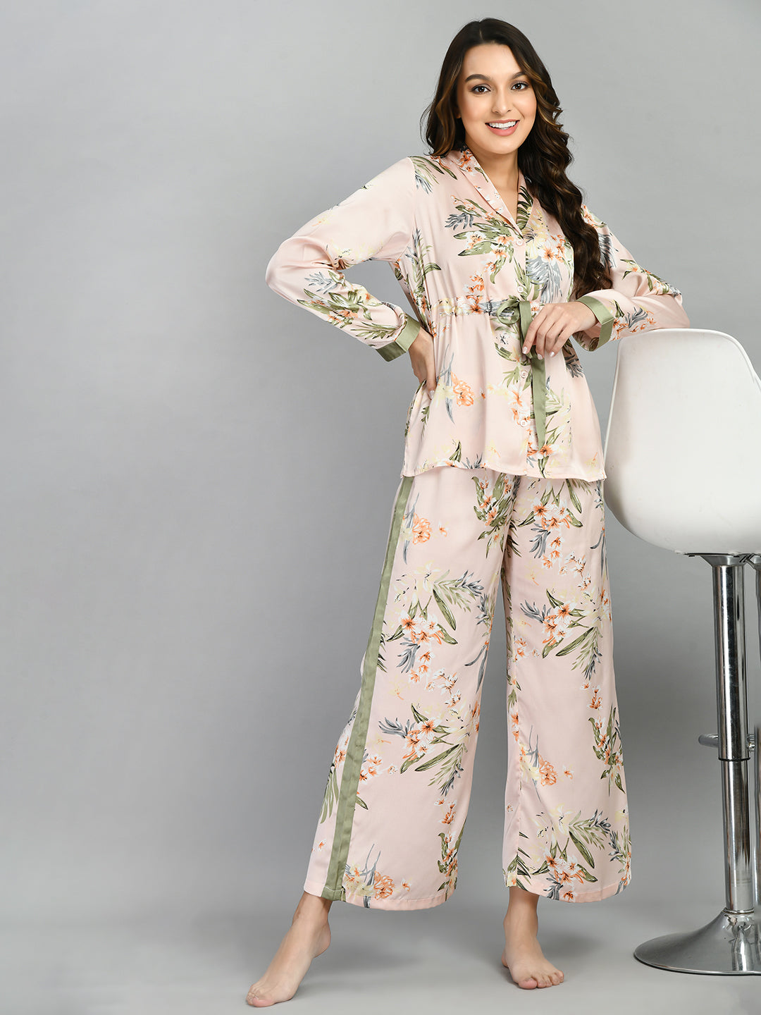Women Shirt & Pyjama set Pink Printed
