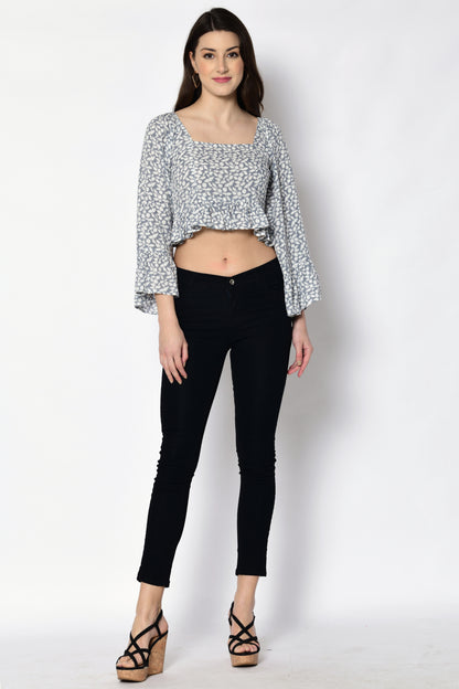 Casual Regular Sleeves Floral Print Women Grey Top