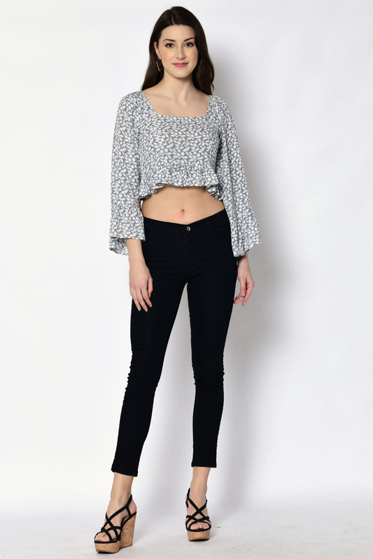 Casual Regular Sleeves Floral Print Women Grey Top