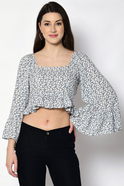 Casual Regular Sleeves Floral Print Women Grey Top