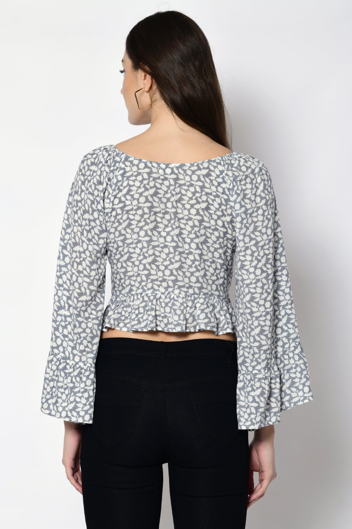 Casual Regular Sleeves Floral Print Women Grey Top