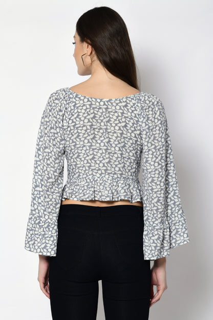 Casual Regular Sleeves Floral Print Women Grey Top