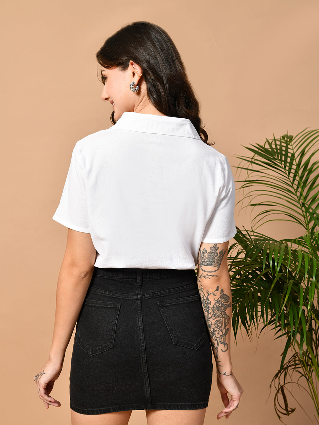 Casual Regular Sleeves Solid Women White Top