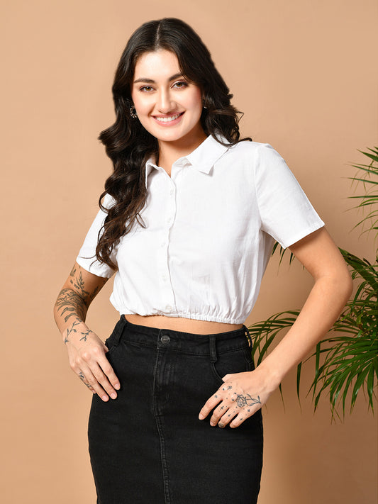 Casual Regular Sleeves Solid Women White Top