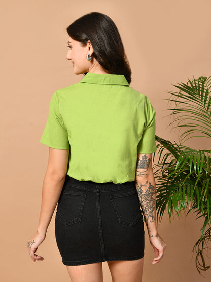 Casual Regular Sleeves Solid Women Green Top