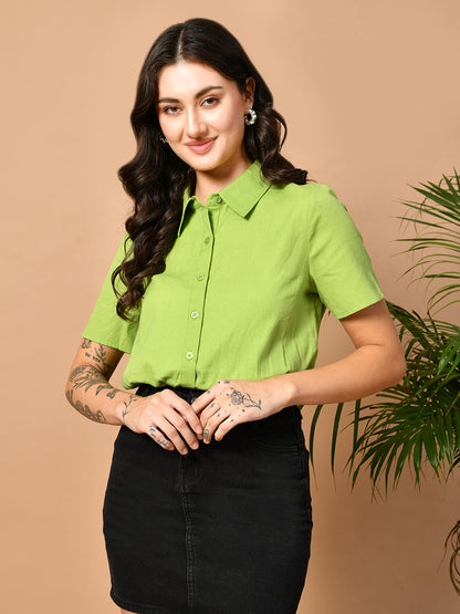Casual Regular Sleeves Solid Women Green Top
