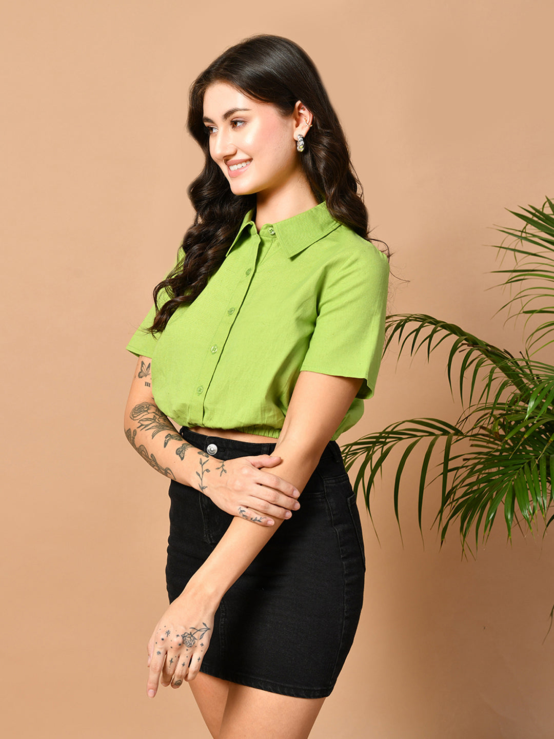 Casual Regular Sleeves Solid Women Green Top
