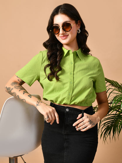 Casual Regular Sleeves Solid Women Green Top