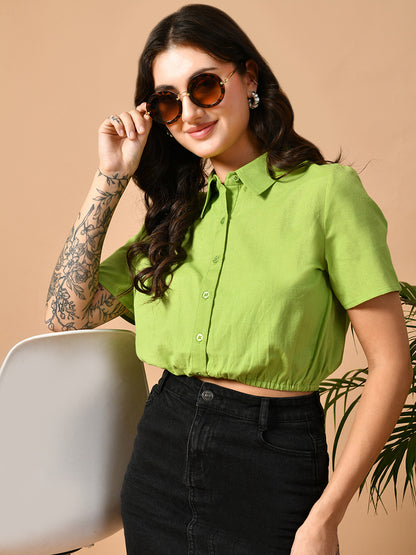 Casual Regular Sleeves Solid Women Green Top