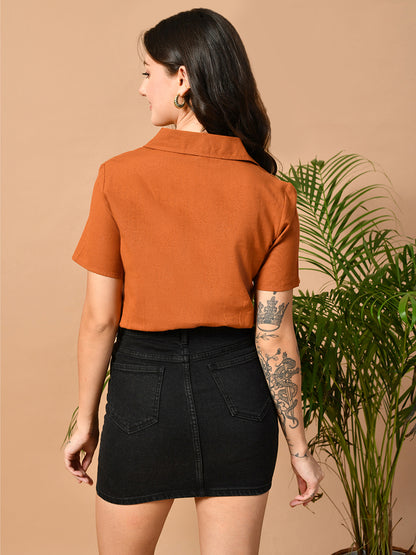 Casual Regular Sleeves Solid Women Brown Top