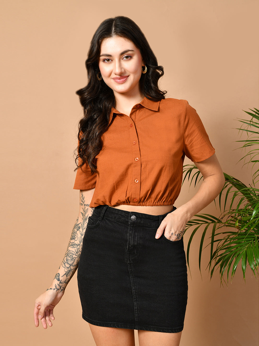 Casual Regular Sleeves Solid Women Brown Top