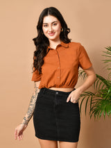 Women's Rust Collared Crop Top
