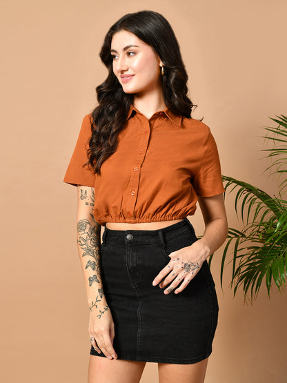 Casual Regular Sleeves Solid Women Brown Top