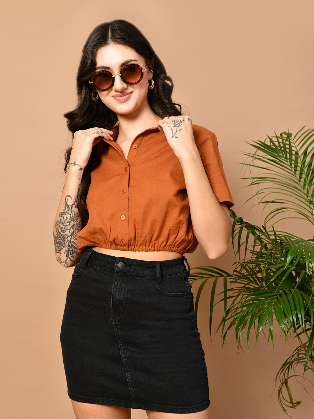 Casual Regular Sleeves Solid Women Brown Top