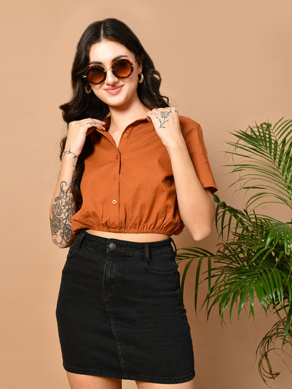 Casual Regular Sleeves Solid Women Brown Top