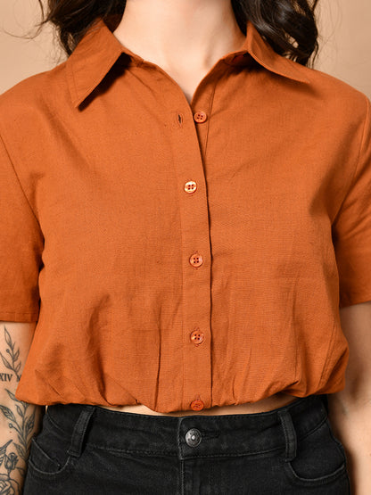 Casual Regular Sleeves Solid Women Brown Top