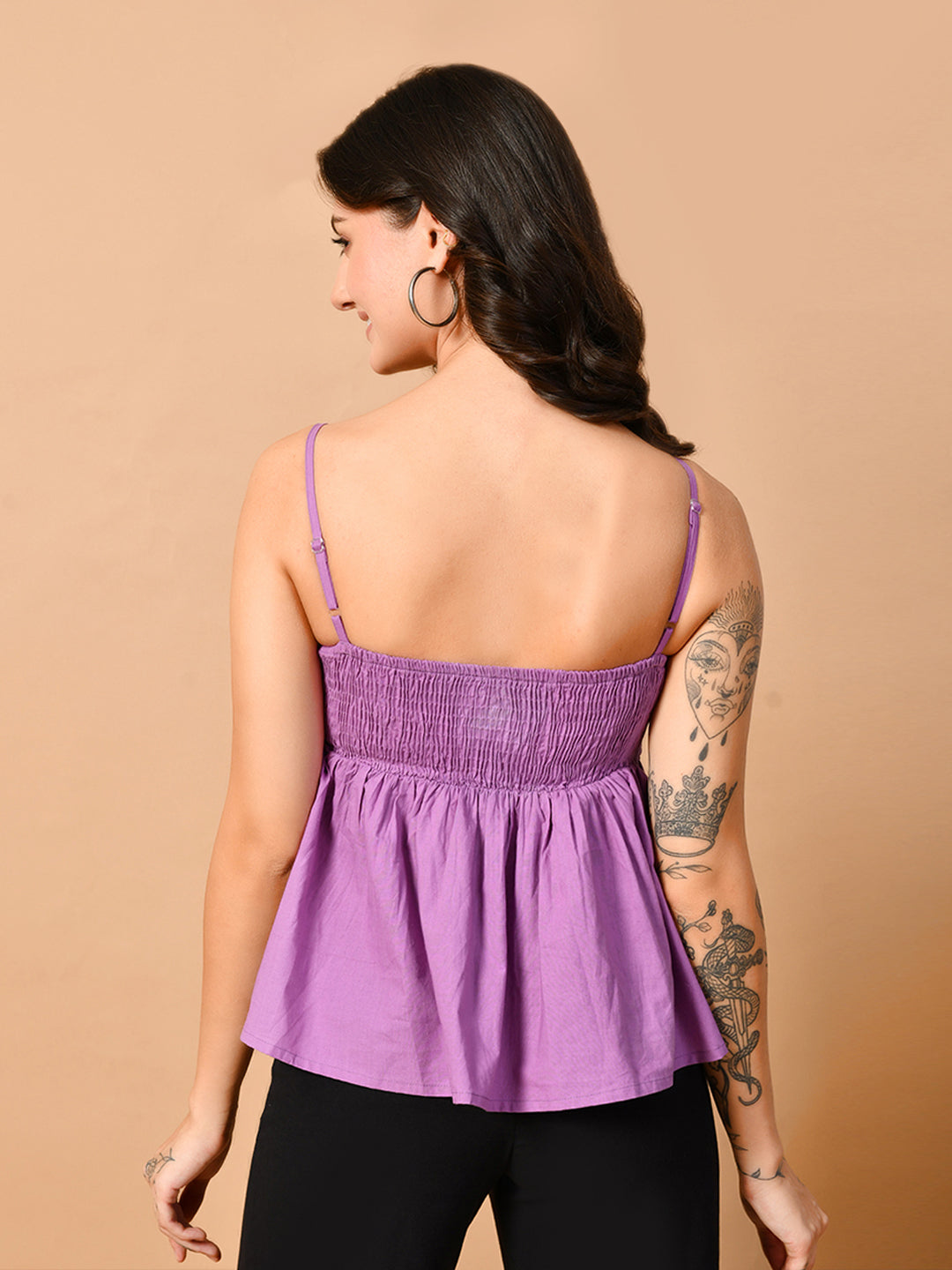 Casual Noodle Straps Solid Women Purple Top