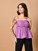 Women's Purple Ruched Peplum Cami Top