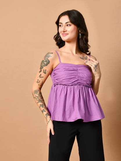Casual Noodle Straps Solid Women Purple Top