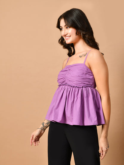 Casual Noodle Straps Solid Women Purple Top