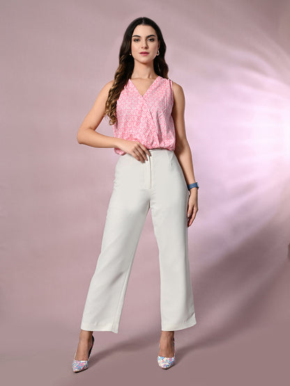 Casual Sleeveless Printed, Geometric Print Women Pink Top