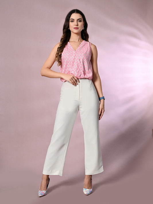 Casual Sleeveless Printed, Geometric Print Women Pink Top