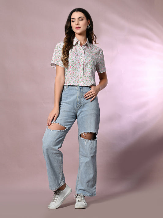 Women Regular Fit Solid Button Down Collar Casual Shirt