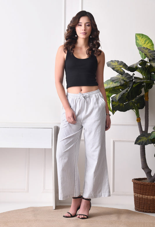 Women Relaxed White, Grey Pure Cotton Trousers