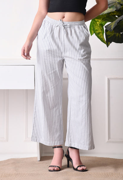 Women Relaxed White, Grey Pure Cotton Trousers