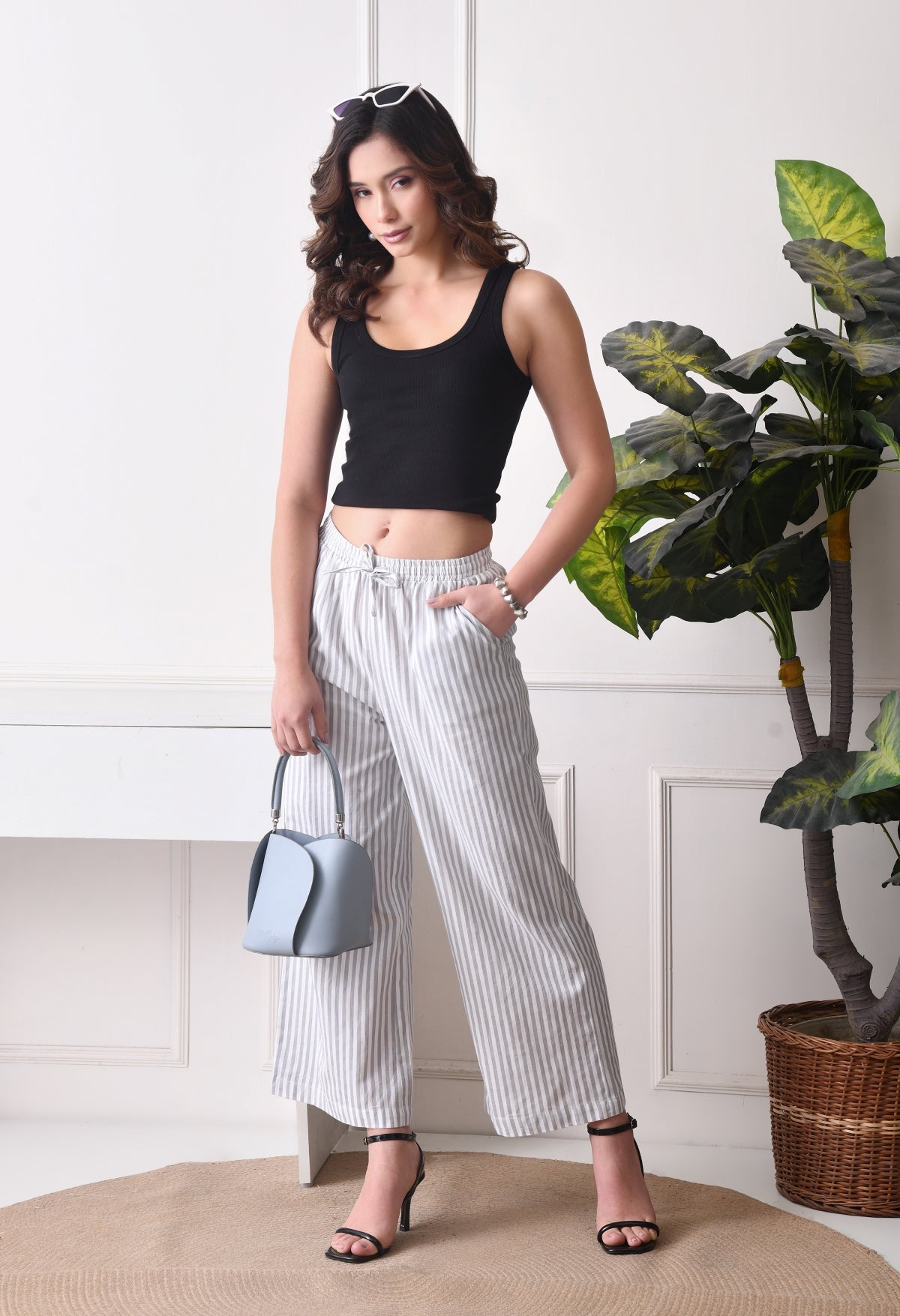 Women Relaxed White, Grey Pure Cotton Trousers