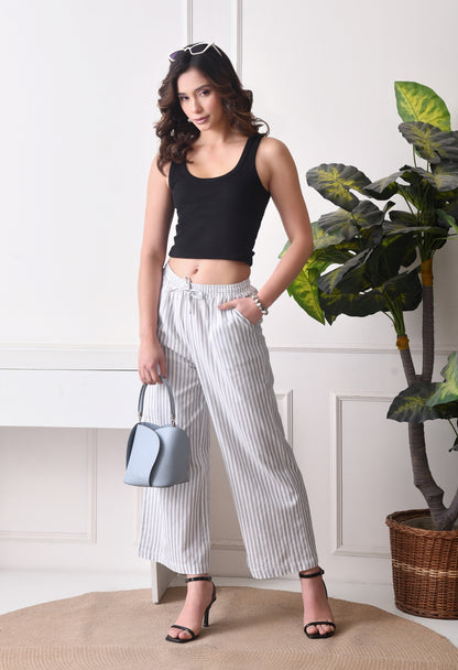 Women Relaxed White, Grey Pure Cotton Trousers