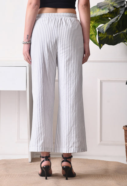 Women Relaxed White, Grey Pure Cotton Trousers