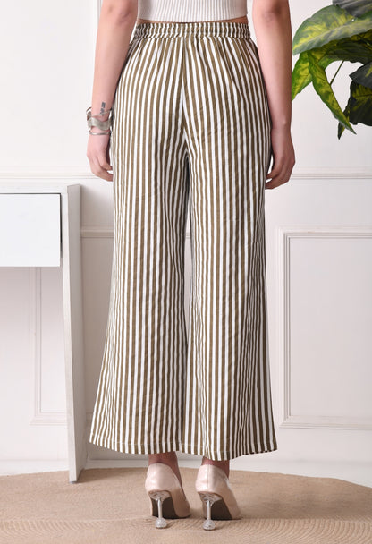 Women Relaxed Khaki Pure Cotton Trousers